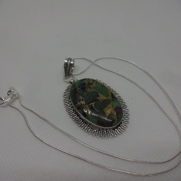 Unique "COPPER TURQUOISE" Handmade Sterling Pendant on a 18" Chain #562 - Picture 2 of 3